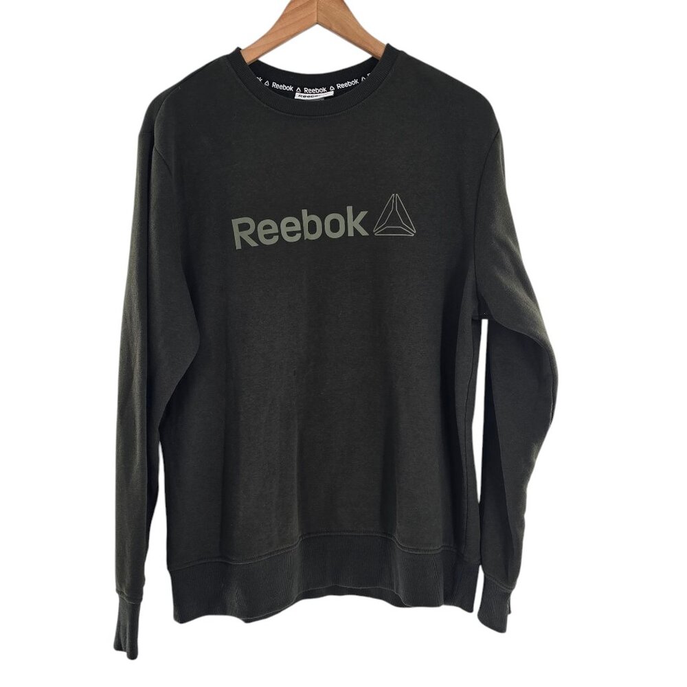 Reebok Mens Olive Green Free Weight Crewneck Fleece Sweatshirt Medium